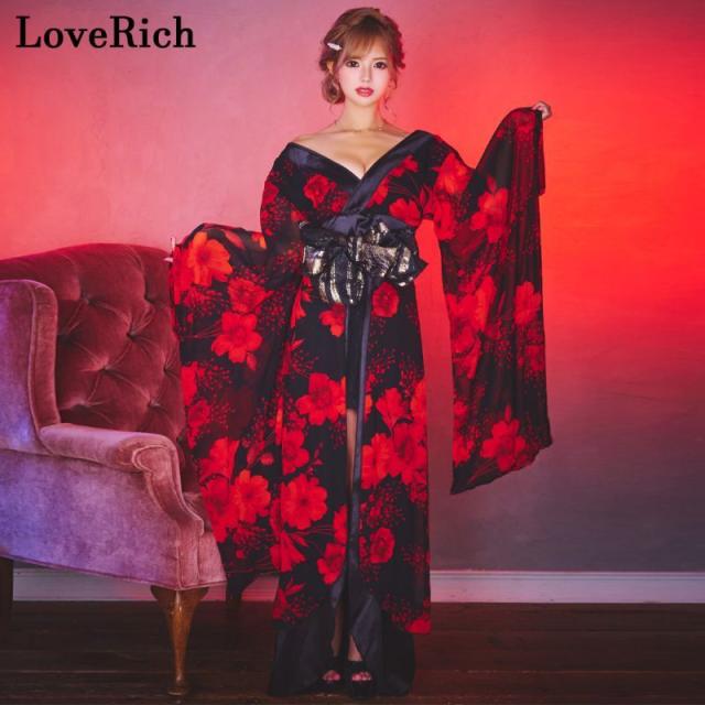LoveRich ラブリッチ 【高級ライン】【2カラー】花柄 セクシー 美胸 レーススカート オフショル ミニスカート ロング丈 花魁 着物 ドレス コスプレ [1280]_4