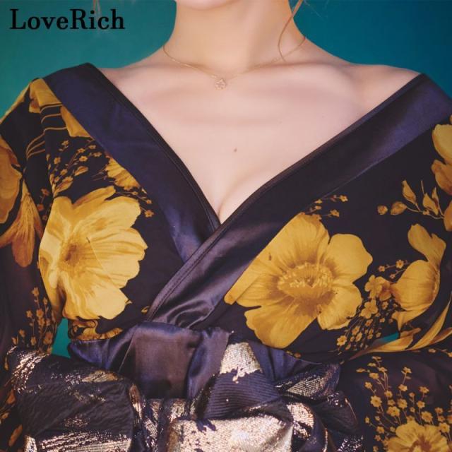 LoveRich ラブリッチ 【高級ライン】【2カラー】花柄 セクシー 美胸 レーススカート オフショル ミニスカート ロング丈 花魁 着物 ドレス コスプレ [1280]_5