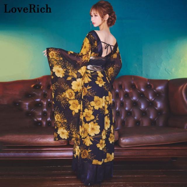 LoveRich ラブリッチ 【高級ライン】【2カラー】花柄 セクシー 美胸 レーススカート オフショル ミニスカート ロング丈 花魁 着物 ドレス コスプレ [1280]_9