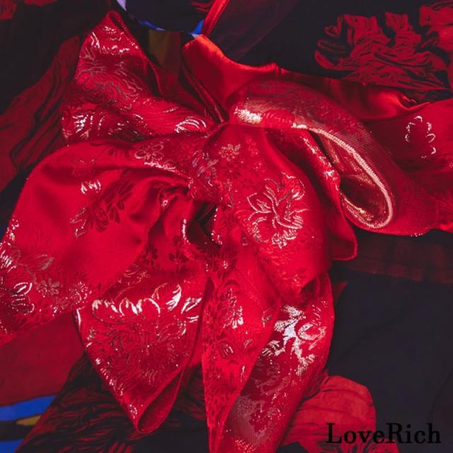 LoveRich ラブリッチ 【高級ライン】【2カラー/2点セット】花柄 セクシー 深めスリット 美脚 オフショル 美胸 ロング丈 花魁 着物 ドレス コスプレ [1281]