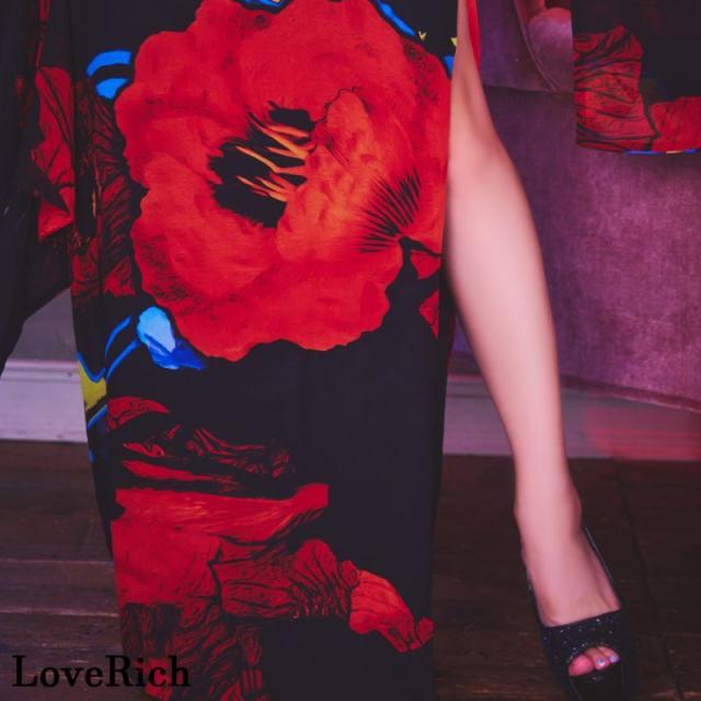 LoveRich ラブリッチ 【高級ライン】【2カラー/2点セット】花柄 セクシー 深めスリット 美脚 オフショル 美胸 ロング丈 花魁 着物 ドレス コスプレ [1281]