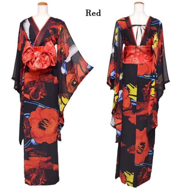 LoveRich ラブリッチ 【高級ライン】【2カラー/2点セット】花柄 セクシー 深めスリット 美脚 オフショル 美胸 ロング丈 花魁 着物 ドレス コスプレ [1281]