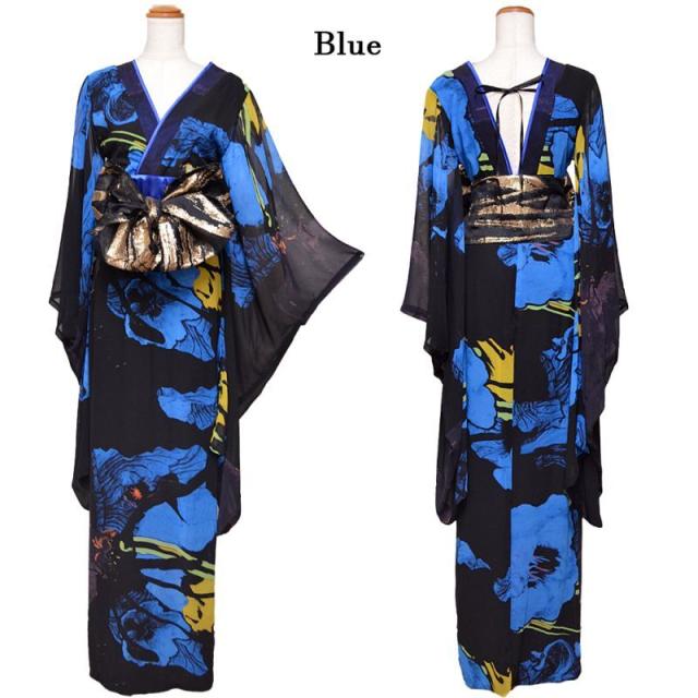 LoveRich ラブリッチ 【高級ライン】【2カラー/2点セット】花柄 セクシー 深めスリット 美脚 オフショル 美胸 ロング丈 花魁 着物 ドレス コスプレ [1281]