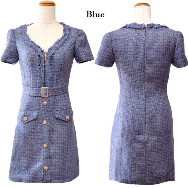 LoveRich ラブリッチ 【SMLサイズ/3カラー】ツイード ジップ 袖付き