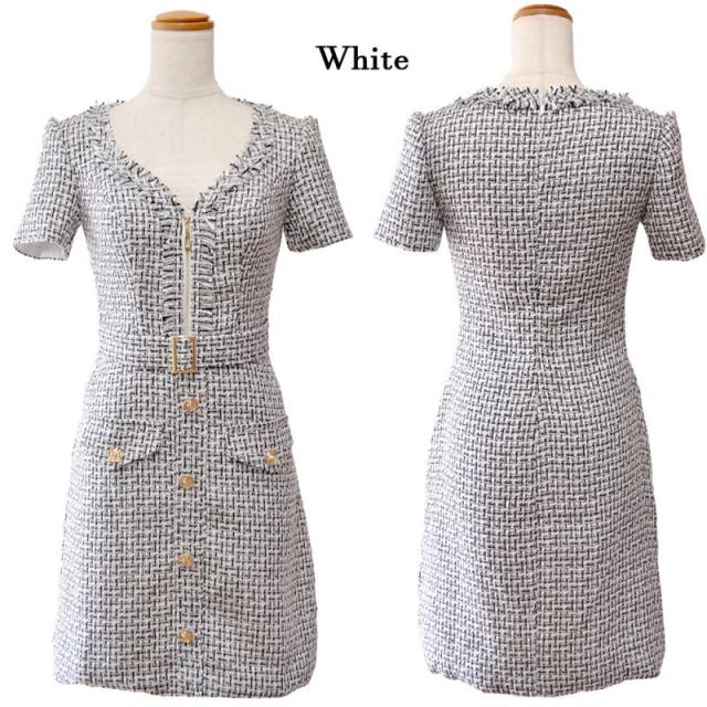 LoveRich ラブリッチ 【SMLサイズ/3カラー】ツイード ジップ 袖付き