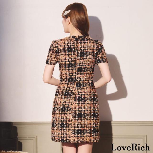 LoveRich ラブリッチ 【SMLサイズ/2カラー】ツイード ジップ 袖付き 背中隠し ベルト風 ボタン タイト ミニドレス キャバドレス [1285]_10
