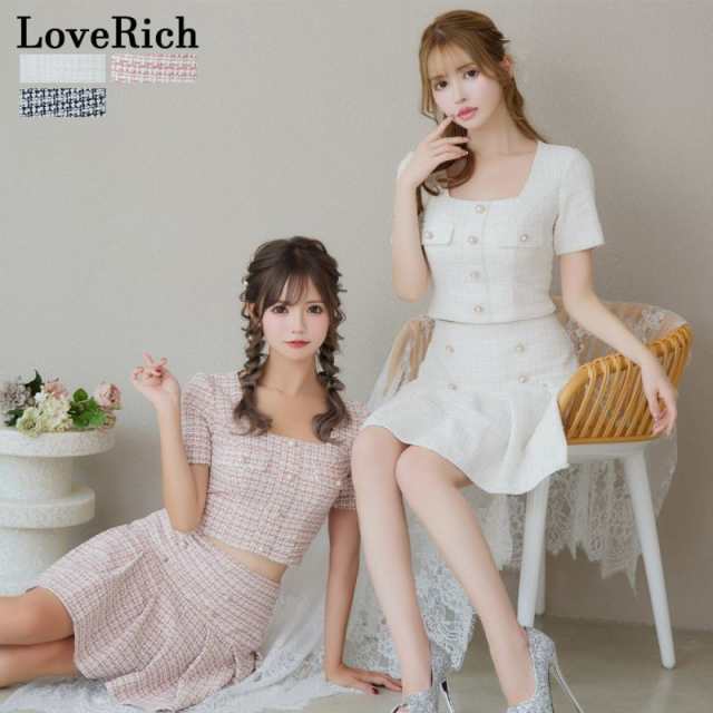 国内外の人気集結！ LoveRich ラブリッチ 【SMLサイズ/3カラー】ツイード スーツ・フォーマル・ドレス