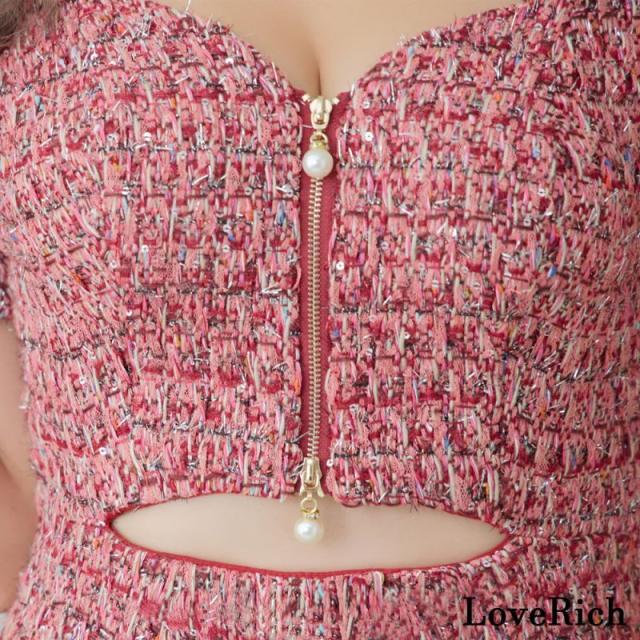 LoveRich ラブリッチ 【SMLサイズ】ツイード ジップ 袖あり 背中隠し 肌魅せ ボタン タイト ミニドレス キャバドレス [1303]_6