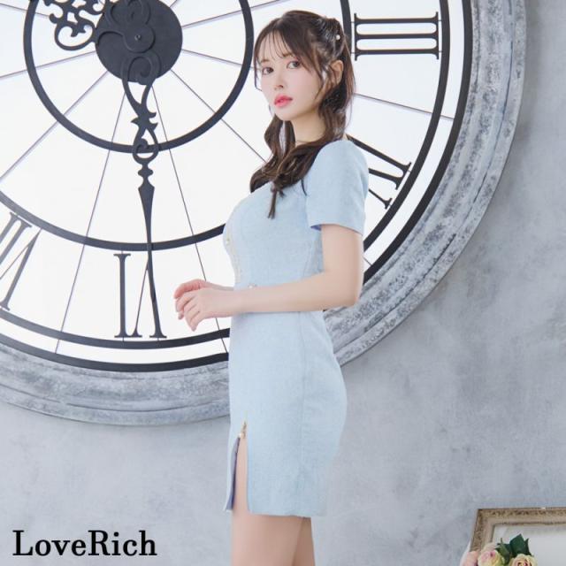 LoveRich ラブリッチ 【SMLサイズ/4カラー】パールライン ツイード パールファスナー スリット ボタン タイト ミニドレス キャバドレス [1309]_14