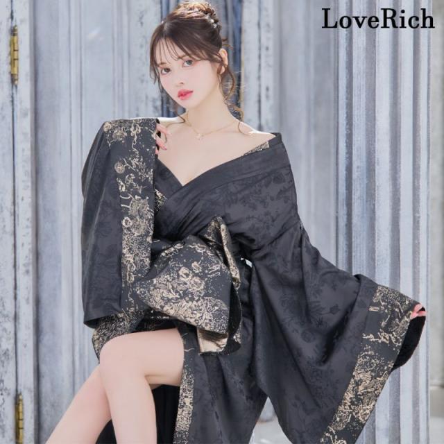 LoveRich ラブリッチ 【3カラー/2点セット】和柄 花柄 オフショル ロング 豪華 帯 リボン 花魁 着物 ドレス コスプレ イベント ハロウィン [1312]_1