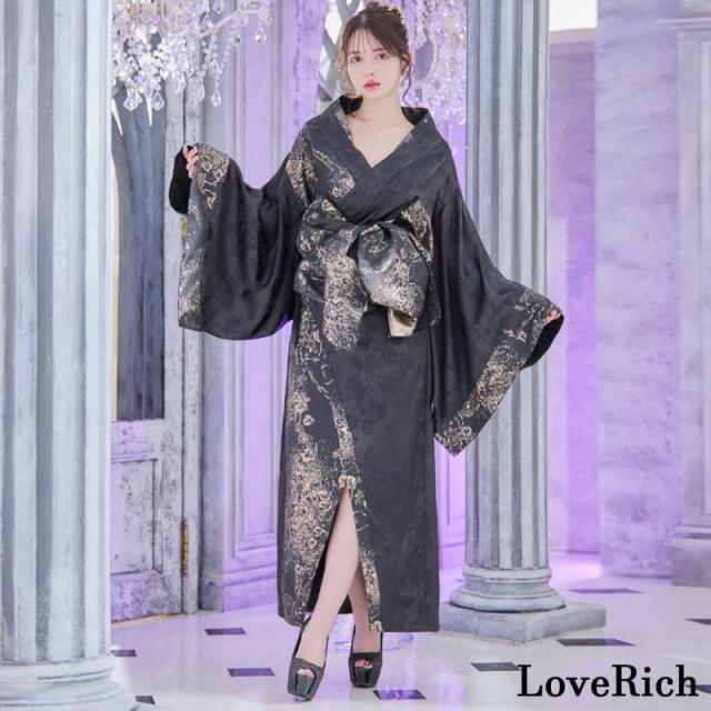 LoveRich ラブリッチ 【3カラー/2点セット】和柄 花柄 オフショル ロング 豪華 帯 リボン 花魁 着物 ドレス コスプレ イベント ハロウィン [1312]_2