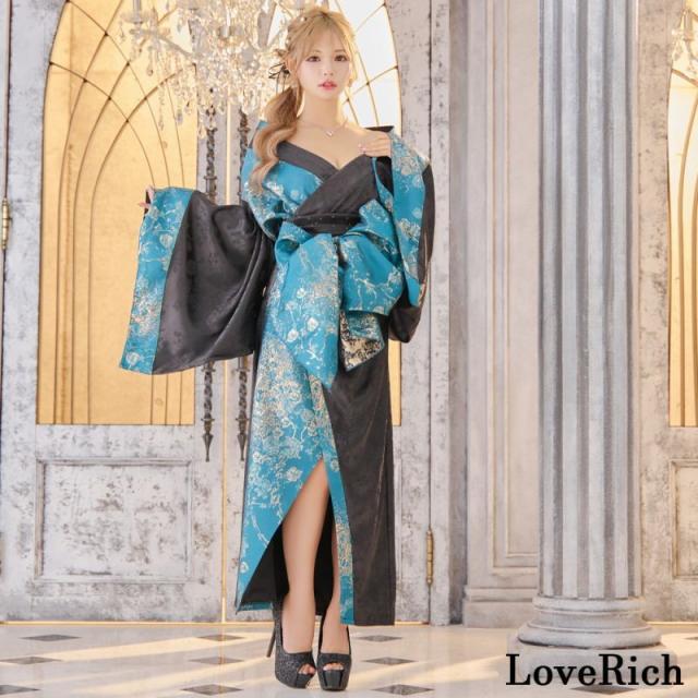 LoveRich ラブリッチ 【3カラー/2点セット】和柄 花柄 オフショル ロング 豪華 帯 リボン 花魁 着物 ドレス コスプレ イベント ハロウィン [1312]_4