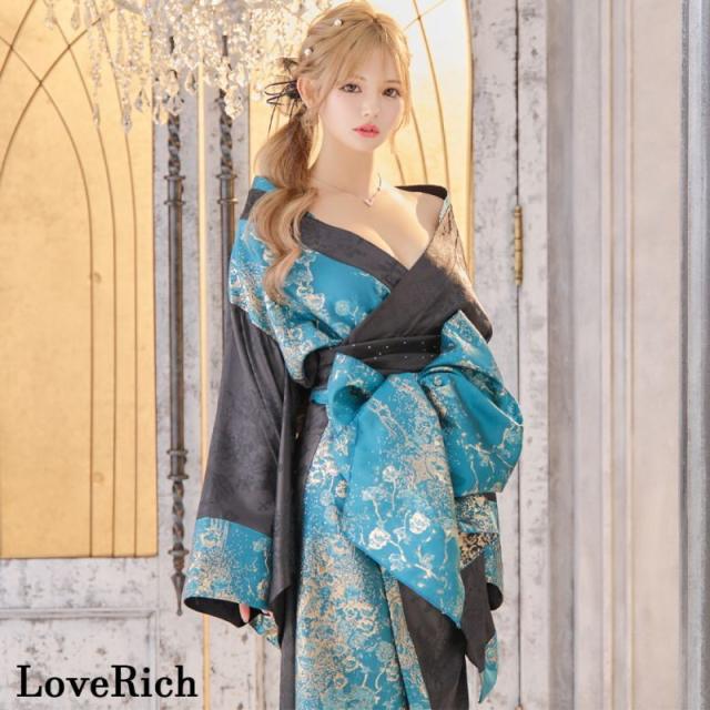 LoveRich ラブリッチ 【3カラー/2点セット】和柄 花柄 オフショル ロング 豪華 帯 リボン 花魁 着物 ドレス コスプレ イベント ハロウィン [1312]_5