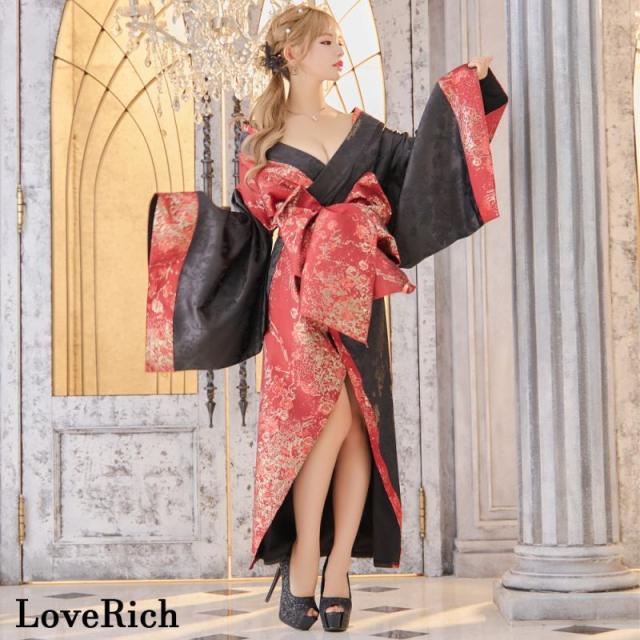 LoveRich ラブリッチ 【3カラー/2点セット】和柄 花柄 オフショル ロング 豪華 帯 リボン 花魁 着物 ドレス コスプレ イベント ハロウィン [1312]_7