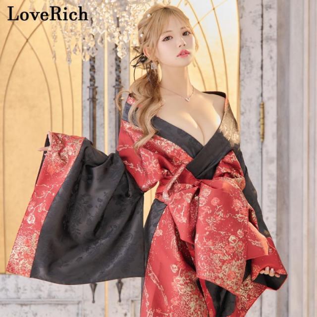 LoveRich ラブリッチ 【3カラー/2点セット】和柄 花柄 オフショル ロング 豪華 帯 リボン 花魁 着物 ドレス コスプレ イベント ハロウィン [1312]_8