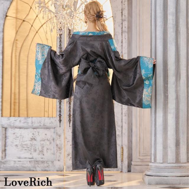 LoveRich ラブリッチ 【3カラー/2点セット】和柄 花柄 オフショル ロング 豪華 帯 リボン 花魁 着物 ドレス コスプレ イベント ハロウィン [1312]_16