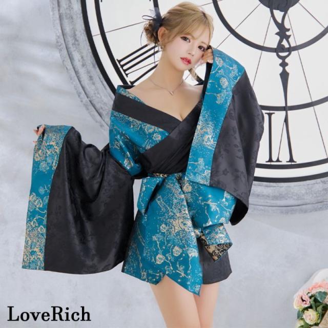 LoveRich ラブリッチ 【3カラー/2点セット】和柄 花柄 オフショル ミニ 豪華 帯 リボン 花魁 着物 ドレス コスプレ イベント ハロウィン [1318]_1