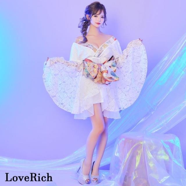 LoveRich ラブリッチ 【2点セット】鶴柄 レース フリル オーガンジー 和柄 花柄 ミニ 豪華 帯 花魁 着物 ドレス コスプレ ハロウィン キャバドレス [1320]_3