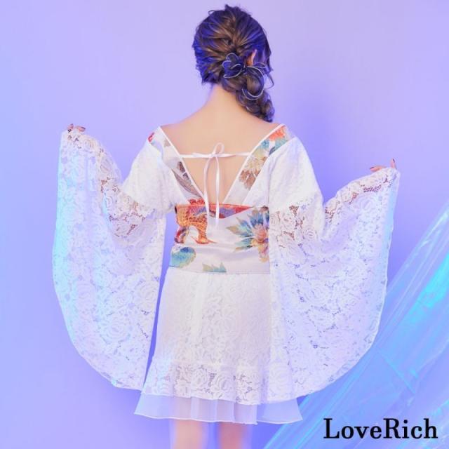 LoveRich ラブリッチ 【2点セット】鶴柄 レース フリル オーガンジー 和柄 花柄 ミニ 豪華 帯 花魁 着物 ドレス コスプレ ハロウィン キャバドレス [1320]_9