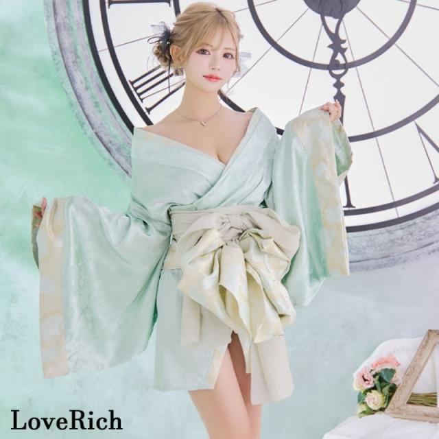 LoveRich ラブリッチ 【2カラー/2点セット】花柄 和柄 オフショル ミニ 豪華 帯 リボン 花魁 着物 ドレス コスプレ イベント ハロウィン [1323]_1