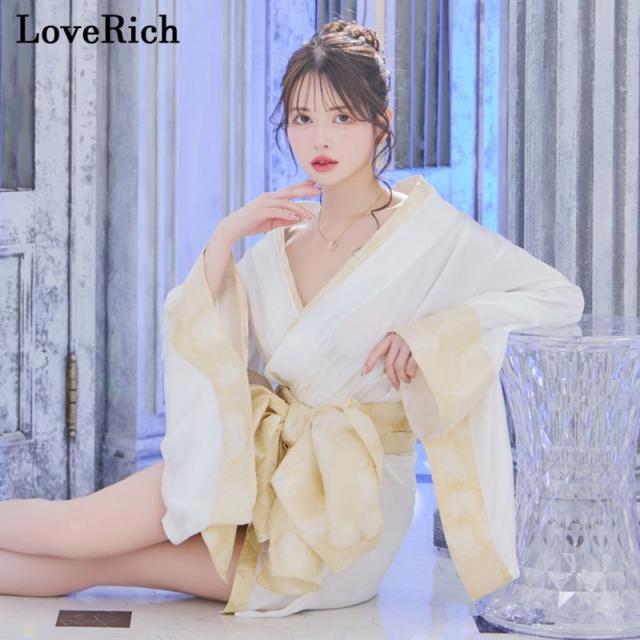 LoveRich ラブリッチ 【2カラー/2点セット】花柄 和柄 オフショル ミニ 豪華 帯 リボン 花魁 着物 ドレス コスプレ イベント ハロウィン [1323]_3