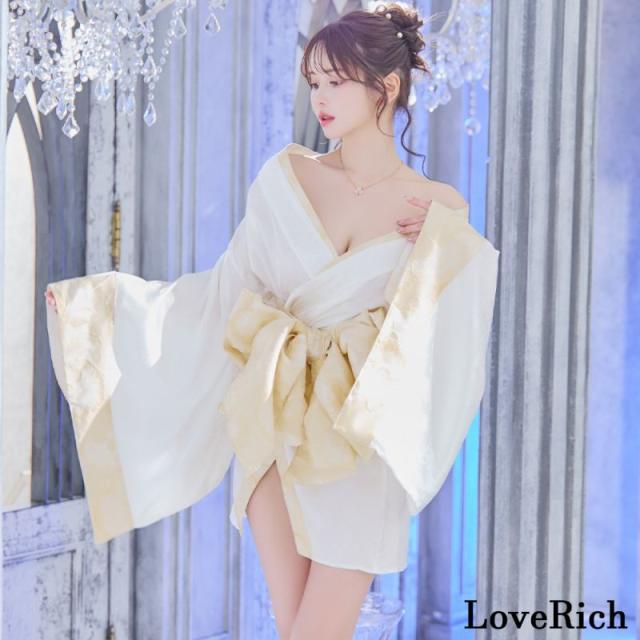 LoveRich ラブリッチ 【2カラー/2点セット】花柄 和柄 オフショル ミニ 豪華 帯 リボン 花魁 着物 ドレス コスプレ イベント ハロウィン [1323]_4