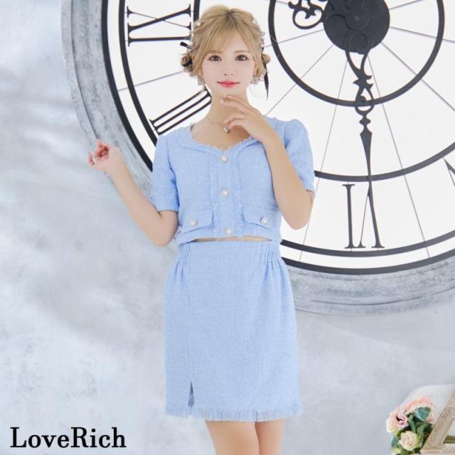 LoveRich ラブリッチ 【SMLサイズ/4カラー】ツイード セットアップ 袖あり 背中隠し 谷間魅せ タイト ミニドレス キャバドレス [1328]_4