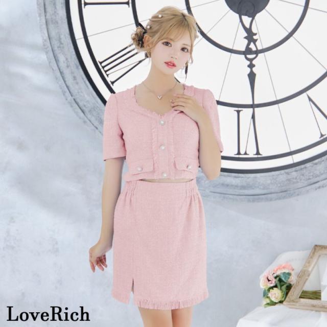 LoveRich ラブリッチ 【SMLサイズ/4カラー】ツイード セットアップ 袖あり 背中隠し 谷間魅せ タイト ミニドレス キャバドレス [1328]_8