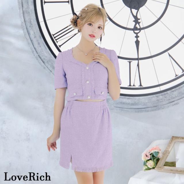 LoveRich ラブリッチ 【SMLサイズ/4カラー】ツイード セットアップ 袖あり 背中隠し 谷間魅せ タイト ミニドレス キャバドレス [1328]_10