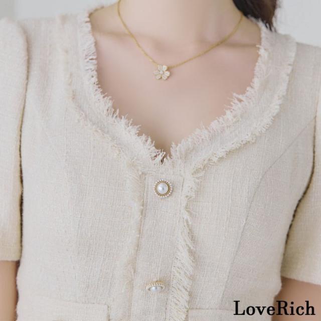 LoveRich ラブリッチ 【SMLサイズ/4カラー】ツイード セットアップ 袖あり 背中隠し 谷間魅せ タイト ミニドレス キャバドレス [1328]_11