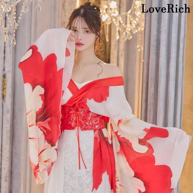 LoveRich ラブリッチ 【高級ライン】【2点セット】シフォン 花柄 レース コルセット風 レースアップ 大きな帯リボン ロング 豪華 花魁 着物 ドレス [1340]_4