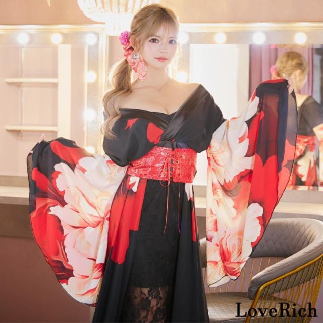 LoveRich ラブリッチ 【高級ライン】【2点セット】シフォン 花柄 レース コルセット風 レースアップ 大きな帯リボン ロング 豪華 花魁 着物 ドレス [1340]_7