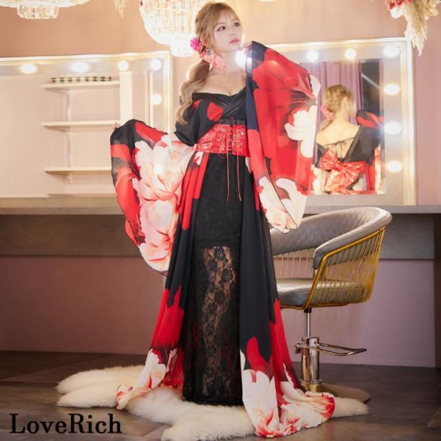 LoveRich ラブリッチ 【高級ライン】【2点セット】シフォン 花柄 レース コルセット風 レースアップ 大きな帯リボン ロング 豪華 花魁 着物 ドレス [1340]_8