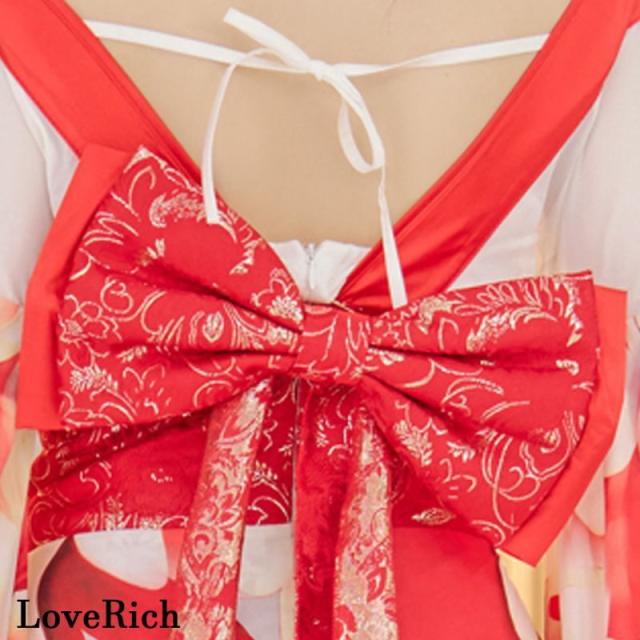 LoveRich ラブリッチ 【高級ライン】【2点セット】シフォン 花柄 レース コルセット風 レースアップ 大きな帯リボン ロング 豪華 花魁 着物 ドレス [1340]_13