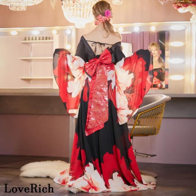 LoveRich ラブリッチ 【高級ライン】【2点セット】シフォン 花柄 レース コルセット風 レースアップ 大きな帯リボン ロング 豪華 花魁 着物 ドレス [1340]_15