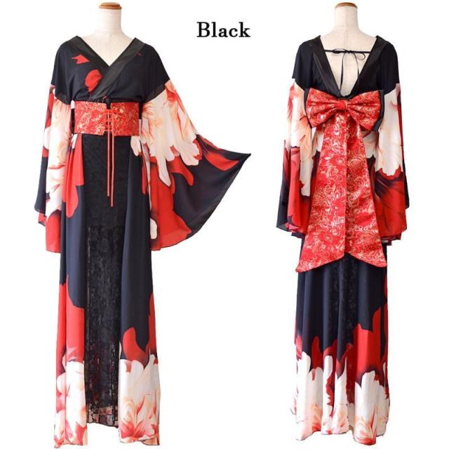 LoveRich ラブリッチ 【高級ライン】【2点セット】シフォン 花柄 レース コルセット風 レースアップ 大きな帯リボン ロング 豪華 花魁 着物 ドレス [1340]_19