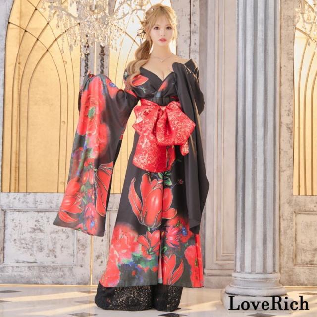 LoveRich ラブリッチ 【高級ライン】【2カラー/2点セット】花柄 シフォン レース ミニスカート ロング 豪華 花魁 着物 ドレス コスプレ イベント [1321]_3