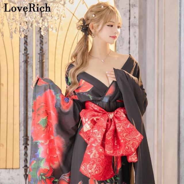 LoveRich ラブリッチ 【高級ライン】【2カラー/2点セット】花柄 シフォン レース ミニスカート ロング 豪華 花魁 着物 ドレス コスプレ イベント [1321]_4