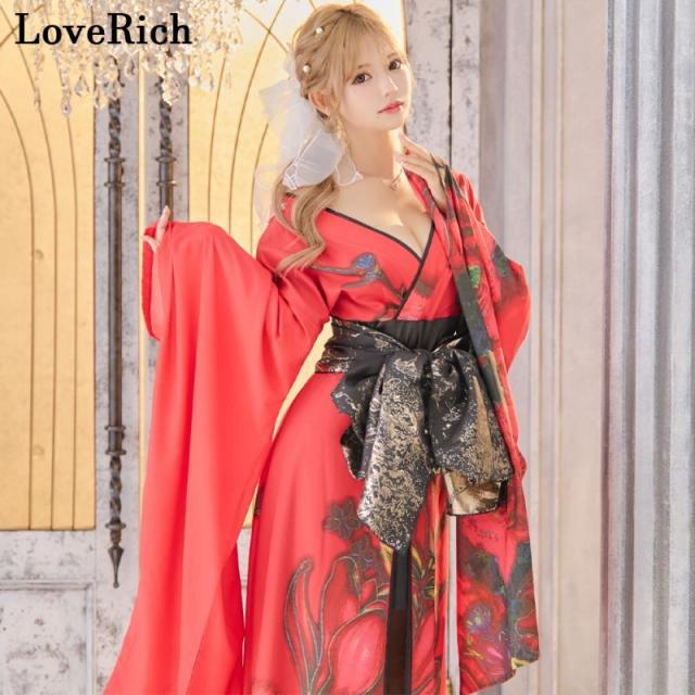 LoveRich ラブリッチ 【高級ライン】【2カラー/2点セット】花柄 シフォン レース ミニスカート ロング 豪華 花魁 着物 ドレス コスプレ イベント [1321]_6