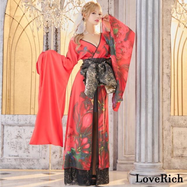 LoveRich ラブリッチ 【高級ライン】【2カラー/2点セット】花柄 シフォン レース ミニスカート ロング 豪華 花魁 着物 ドレス コスプレ イベント [1321]_7