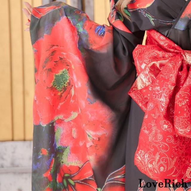 LoveRich ラブリッチ 【高級ライン】【2カラー/2点セット】花柄 シフォン レース ミニスカート ロング 豪華 花魁 着物 ドレス コスプレ イベント [1321]_13