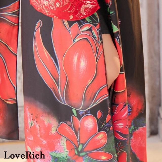 LoveRich ラブリッチ 【高級ライン】【2カラー/2点セット】花柄 シフォン レース ミニスカート ロング 豪華 花魁 着物 ドレス コスプレ イベント [1321]_14