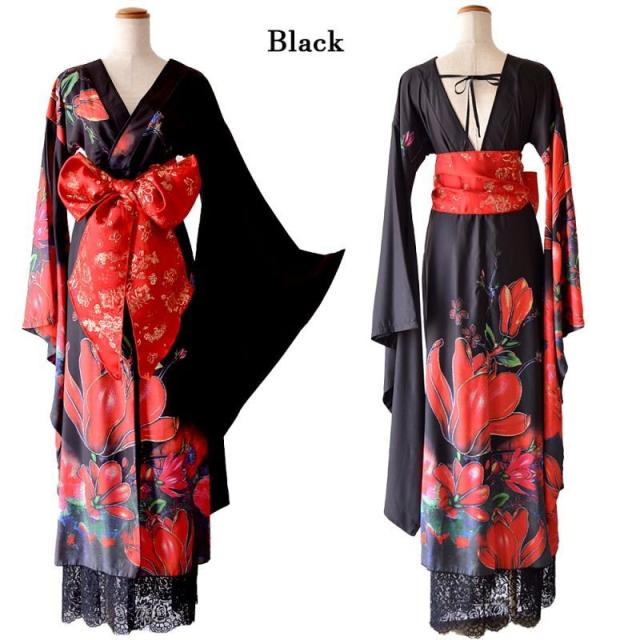 LoveRich ラブリッチ 【高級ライン】【2カラー/2点セット】花柄 シフォン レース ミニスカート ロング 豪華 花魁 着物 ドレス コスプレ イベント [1321]_18