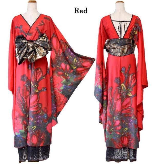 LoveRich ラブリッチ 【高級ライン】【2カラー/2点セット】花柄 シフォン レース ミニスカート ロング 豪華 花魁 着物 ドレス コスプレ イベント [1321]_19