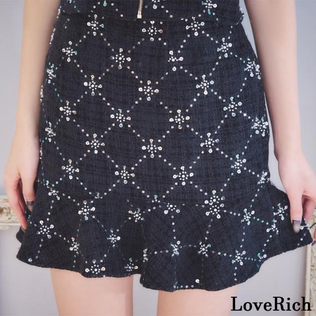LoveRich ラブリッチ 【SMLサイズ/2カラー】雪の結晶 スパンコール パールファスナー ツイード マーメイド セットアップ ミニドレス キャバドレス [1332]_8