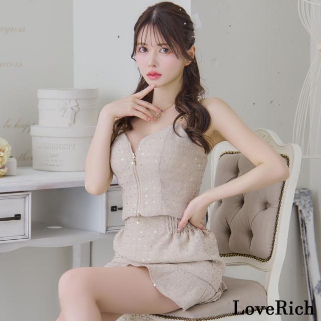 LoveRich ラブリッチ 【SMLサイズ/3カラー】パール ファスナー 散りばめスパンコール セットアップ キャミソール マーメイド ミニ丈 ミニドレス [1336]_3