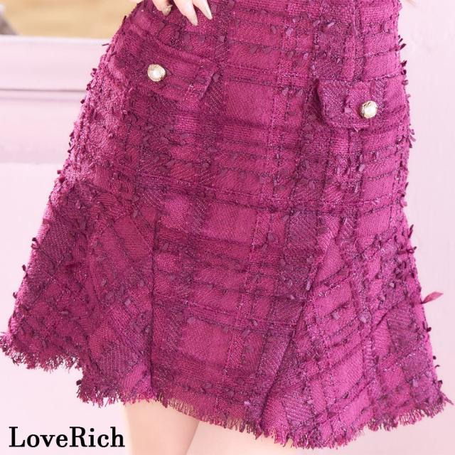 LoveRich ラブリッチ 【SMLサイズ/2カラー】ツイード 半袖 スクエアネック マーメイド フレア パールボタン ミニドレス キャバドレス [1345]_8