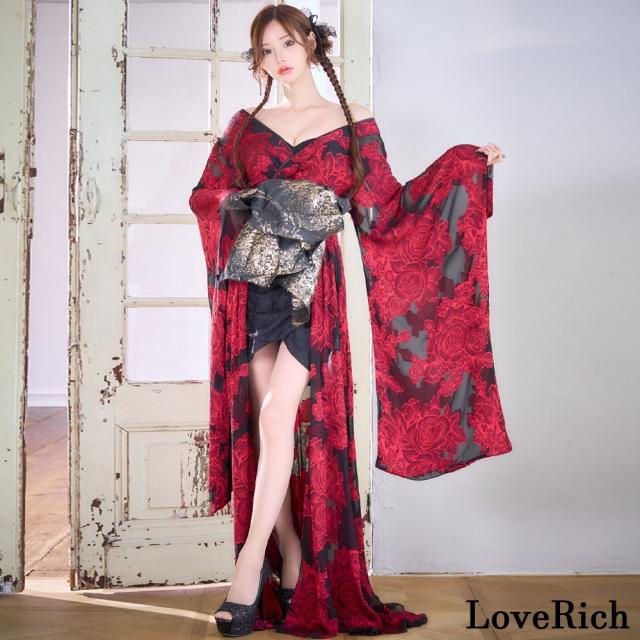 LoveRich ラブリッチ 【高級ライン】【3カラー/2点セット】花柄シフォン レース ミニスカート ロング 豪華 花魁 着物 ドレス コスプレ イベント [1349]_1