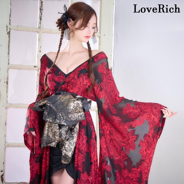 LoveRich ラブリッチ 【高級ライン】【3カラー/2点セット】花柄シフォン レース ミニスカート ロング 豪華 花魁 着物 ドレス コスプレ イベント [1349]_2