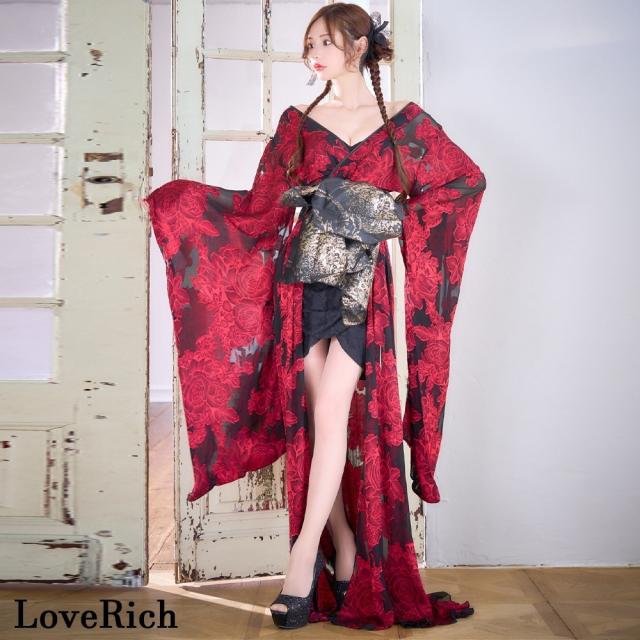 LoveRich ラブリッチ 【高級ライン】【3カラー/2点セット】花柄シフォン レース ミニスカート ロング 豪華 花魁 着物 ドレス コスプレ イベント [1349]_3